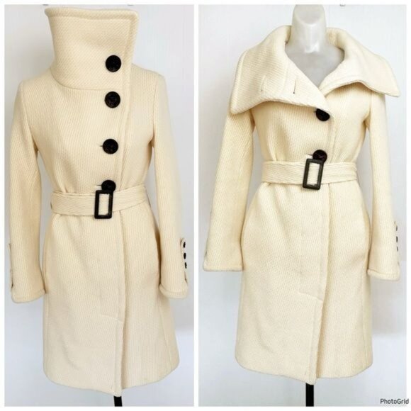 SOIA & KYO Cream Wool Blend Asymmetrical Trench Coat XSmall - Picture 1 of 13